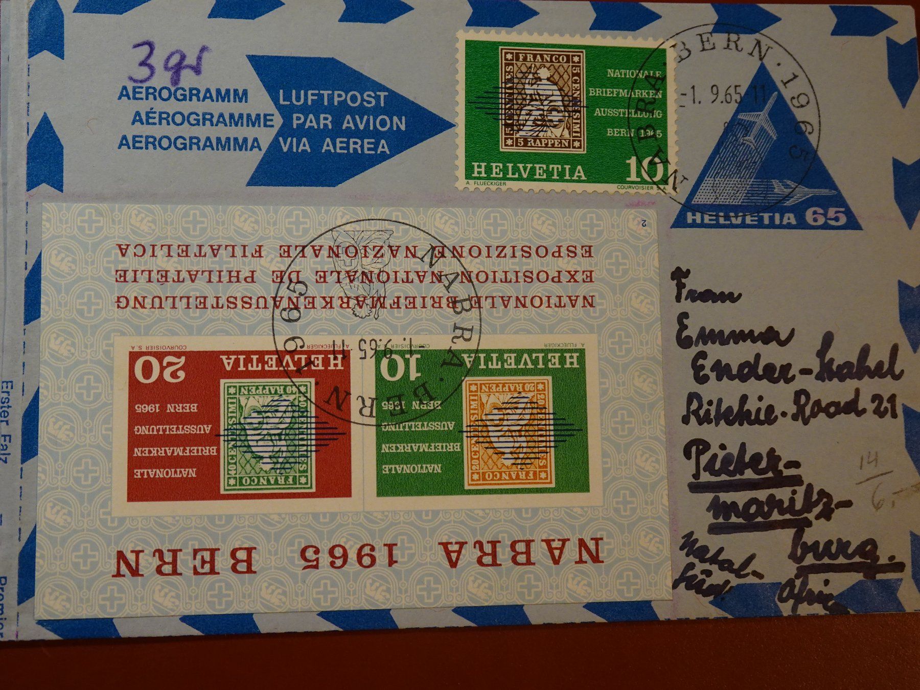 Tutti i francobolli: 1.9.65 AEROGRAM LUFTPOST MIT BLOCK – Usato da Eschenbach SG venduto da eDaisy