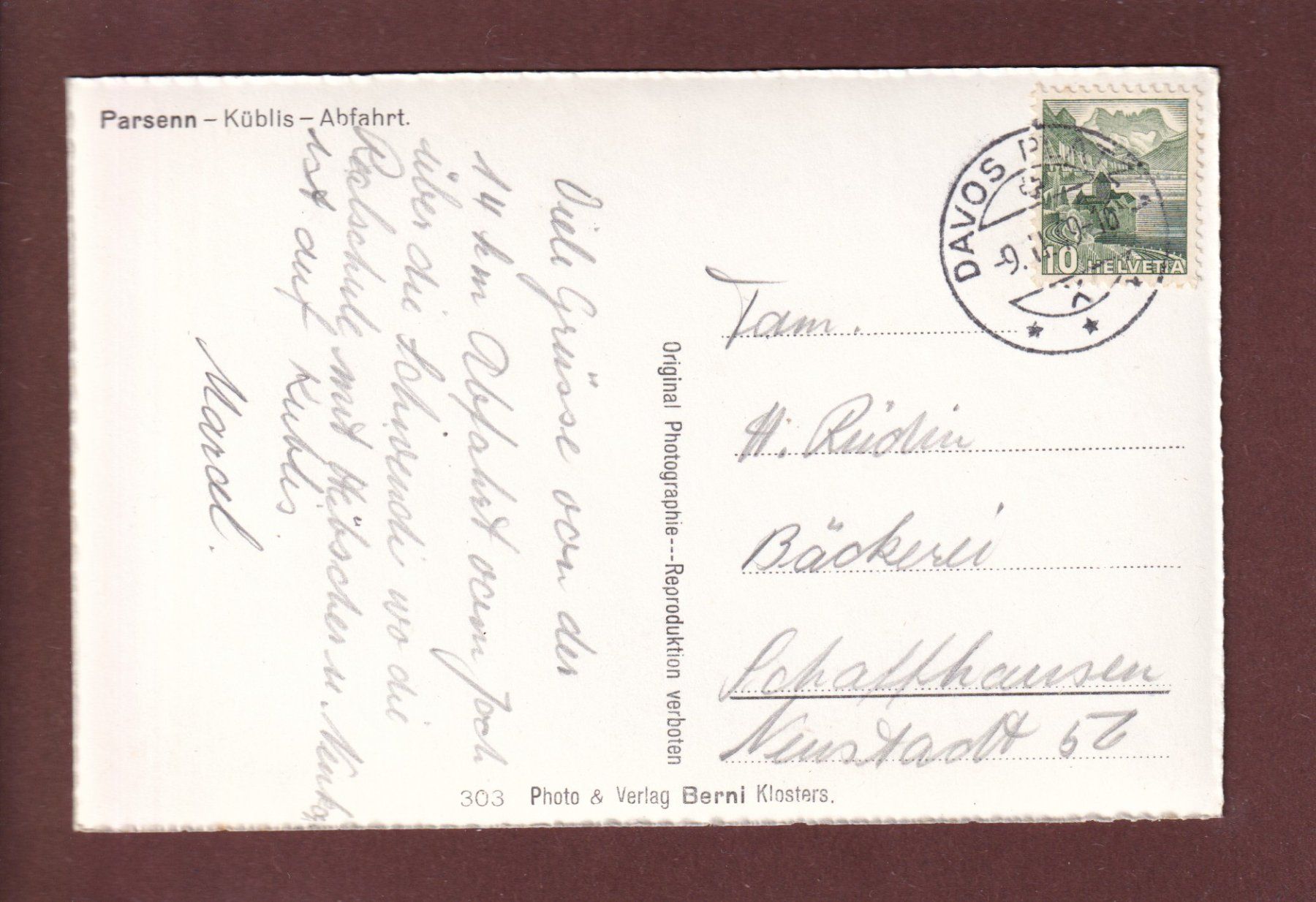 Cartoline postali: PARSENN-ABFAHRTEN - 1949 – Usato da Pully venduto da nicecards 1