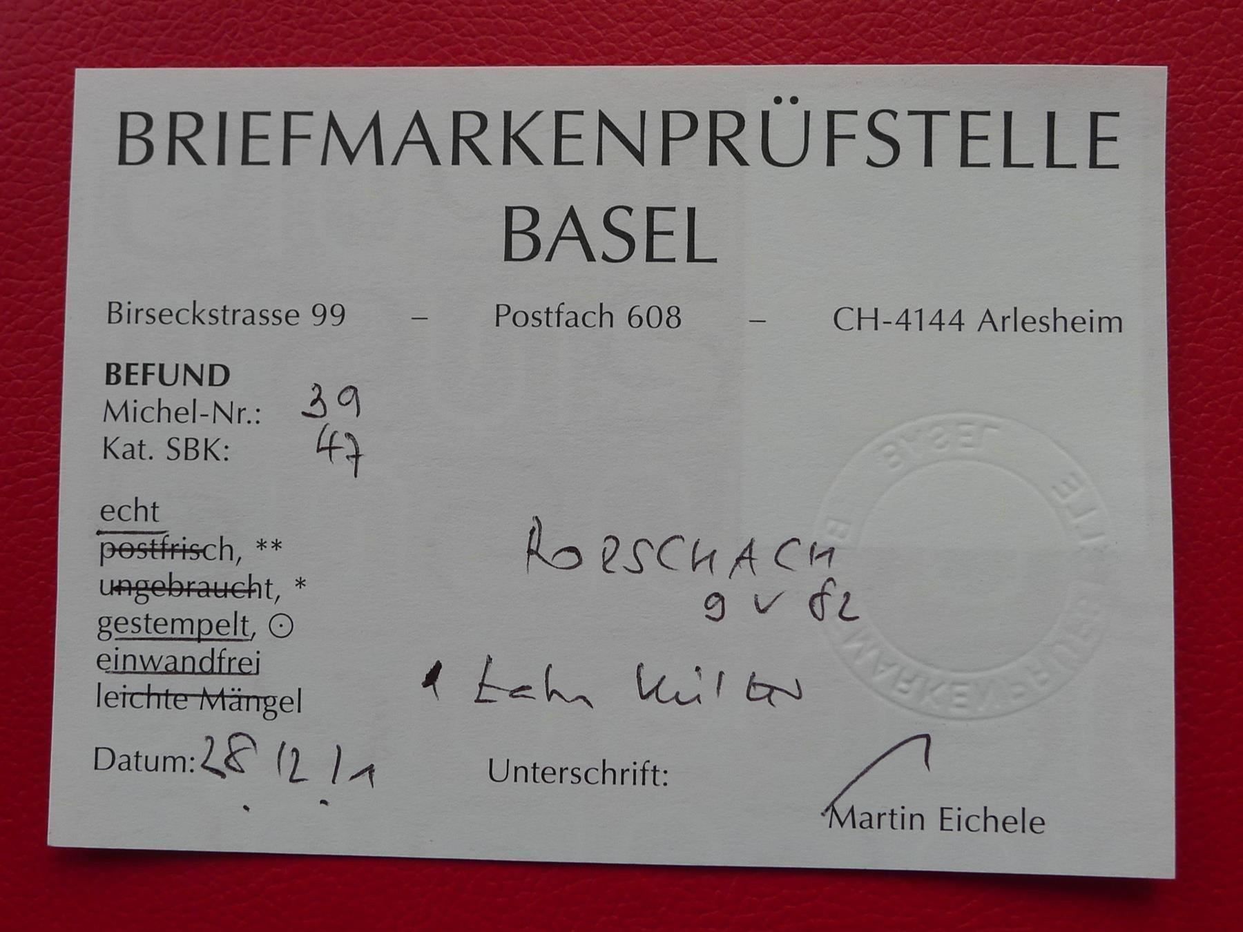 Alle Briefmarken: 1882, Nr.47 von RORSCHACH mit Befund SBK: 700.- – Gebraucht aus Sursee von Luzernerraute 2