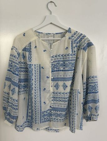 Bluse Gr. S Print-Mix Weiss-Blau, luftig für den Sommer