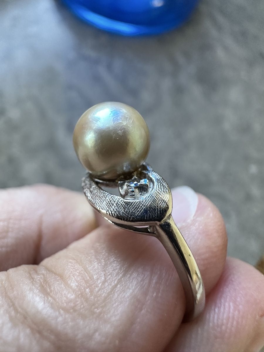 Anelli: Perlenring mit Diamant 14k Weissgold – Usato da Baden venduto da Marytumby 1