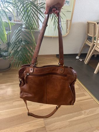 Vintage Echtleder Tasche von Pavini in Cognacbraun
