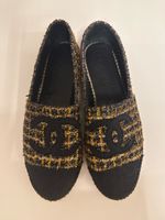 CHANEL Espadrilles Tweed Schwarz/Gold – Gr. 39 – ungetragen