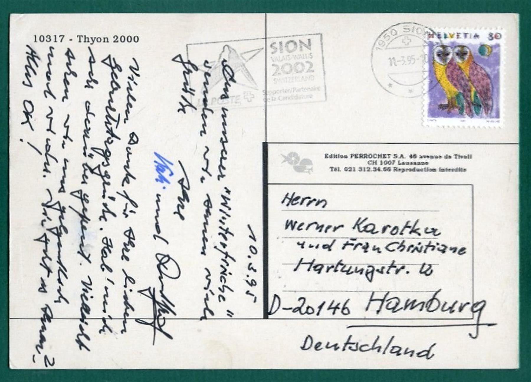 Cartoline postali: Thyon 2000, 1995, gelaufen, Grossformat – Usato da Sargans venduto da Hausi1951 1