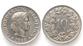 EIDGENOSSENSCHAFT 10 Rappen 1939 Nickel ERHALTUNG! unz