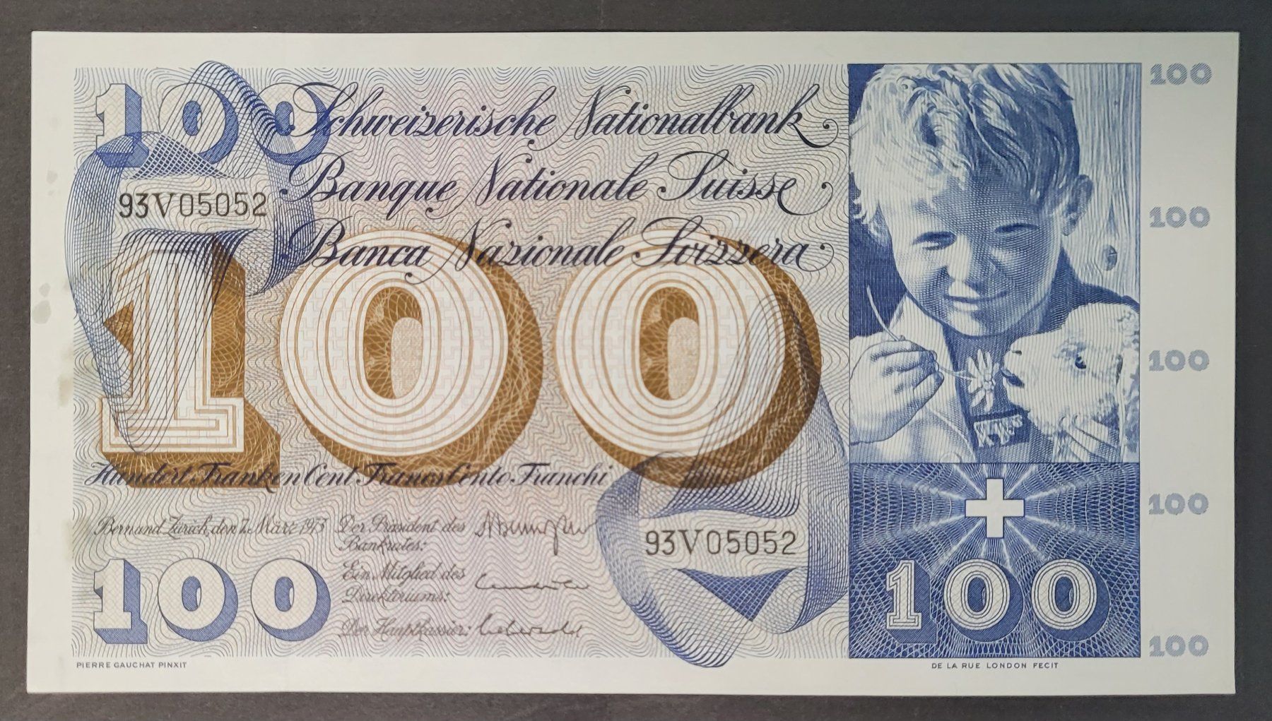 Billets de banque: 100 SCHWEIZER FRANKEN 1973 (aUNC) – D'occasion à Mumpf par antonio_schweiz_961