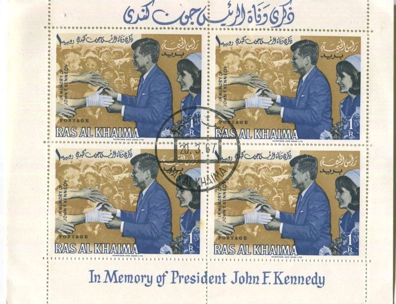 Tutti i francobolli: Block "John F. Kennedy". Ras Al Khaimah. – Usato da Basel venduto da Butsch5