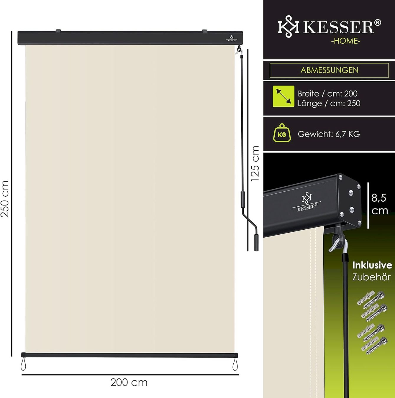 Marquises: Aussen-Senkrechtmarkise 200x250 beige – Neuf avec emballage d'origine à Bottighofen par zaap 6