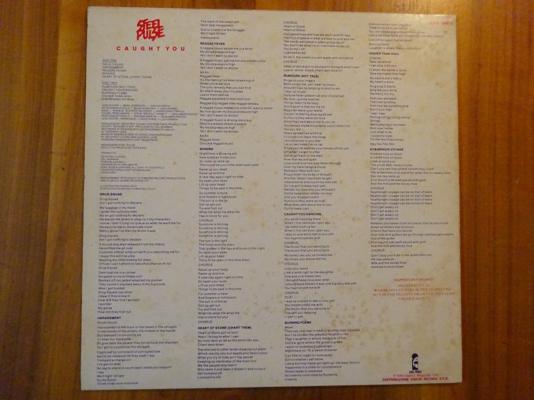 Dischi in vinile: STEEL PULSE ** CAUGHT YOU ** EXCELLENT – Usato da Luzern venduto da xrayspex99 2