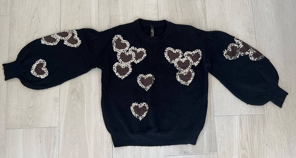 Maglioni & Felpe: Pull noir à curs sequins & velours Manches bouffantes M/L – Usato da Coppet venduto da diablogogo