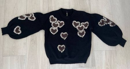 Pull noir à curs sequins & velours Manches bouffantes M/L