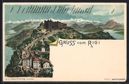 Litho Rigi, Rigi-Staffel mit Bergbahn un