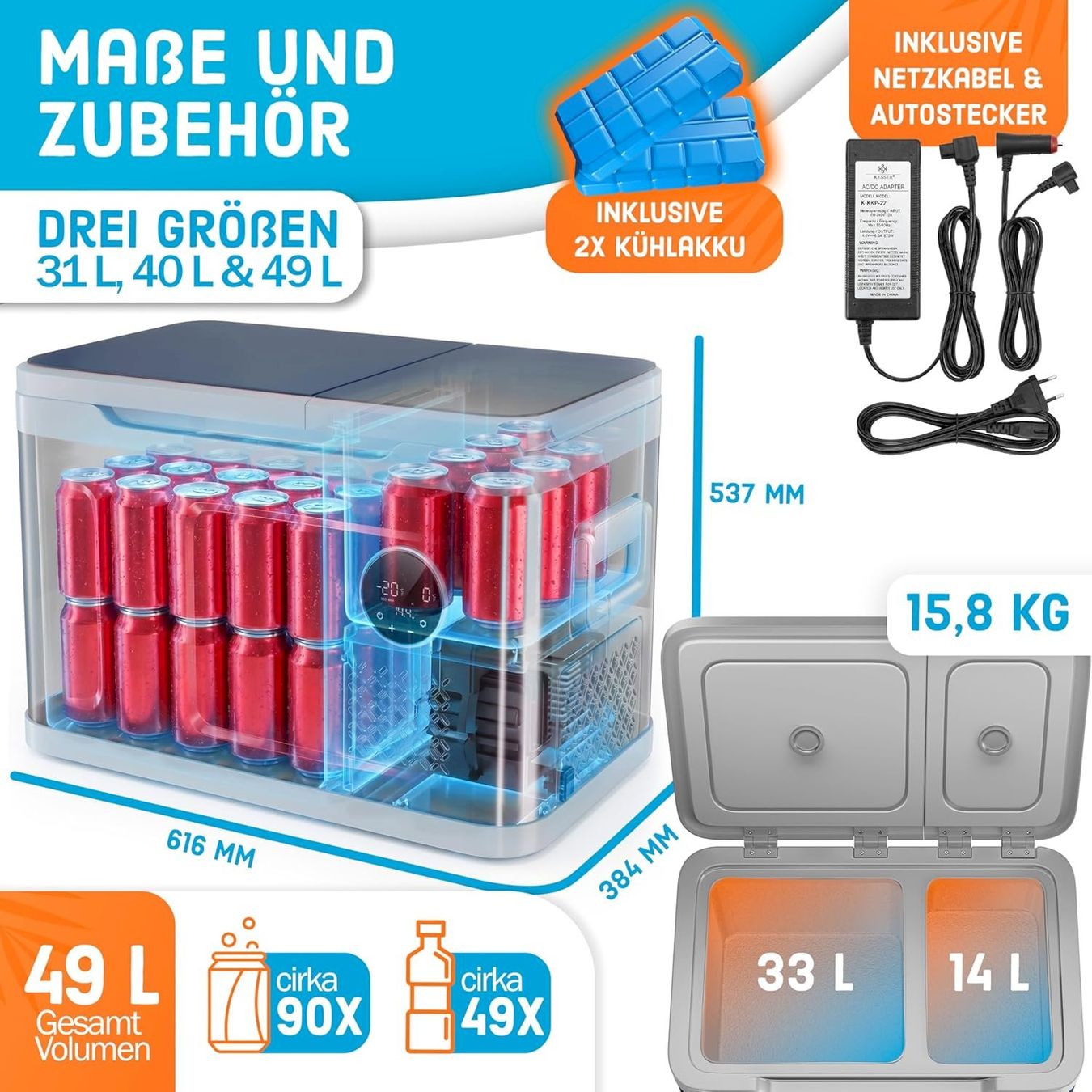 Cucinare, Mangiare & Bere: KESSER Kompressor Kühlbox 49L navyblau – Nuovo e nell'imballaggio originale da Bottighofen venduto da zaap 7