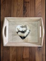 Deko Serviertablett Holz mit Herz-Fotorahmen 