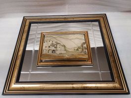 Reliefbild mit goldenem Rahmen, Landschaft 42 x 37 cm
