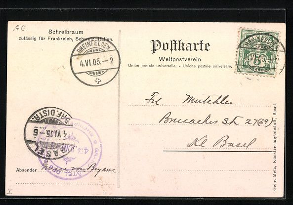 Cartoline postali: AK Rheinfelden, Insel, 1905 – Usato da Berlin venduto da bartko-reher 1
