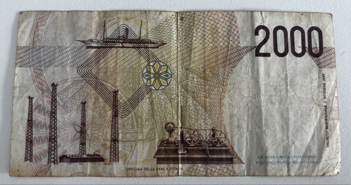 Banknoten: 2000 Lire Italien Banknote 1990 – Gebraucht aus Algetshausen von Carrhard 1