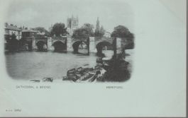 old UK Postcard HEREFORD CATHEDRAL & BRIDGE  B. & D. 2092 ak
