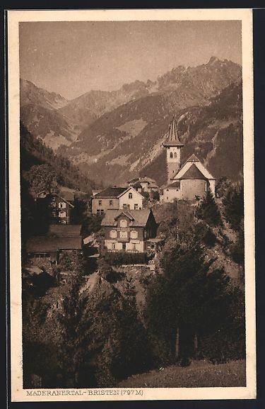 Cartoline postali: Bristen /Maderanertal, Ortsansicht gegen – Usato da Berlin venduto da bartko-reher