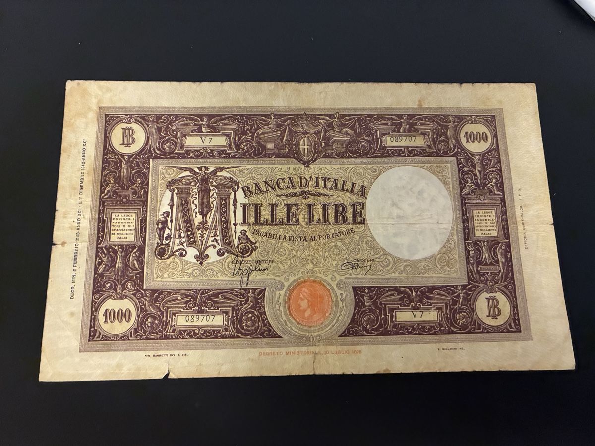 Banconote: 1000 Lire 1943 – Usato da Dällikon venduto da Woldbanknoten 1