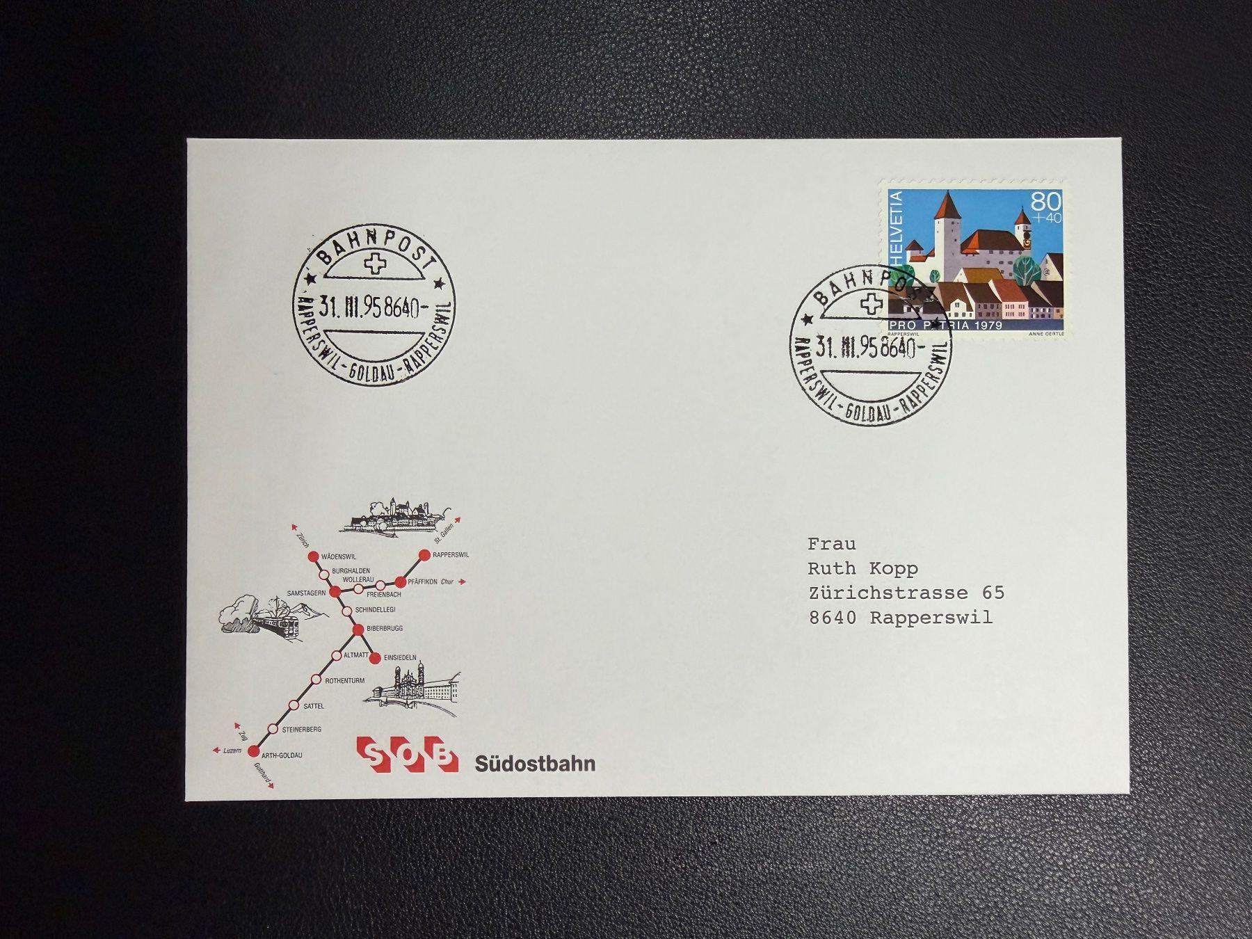 Tous les timbres: Bahnpostbeleg Südostbahn 1995 – D'occasion à oberrüti par jeanmei