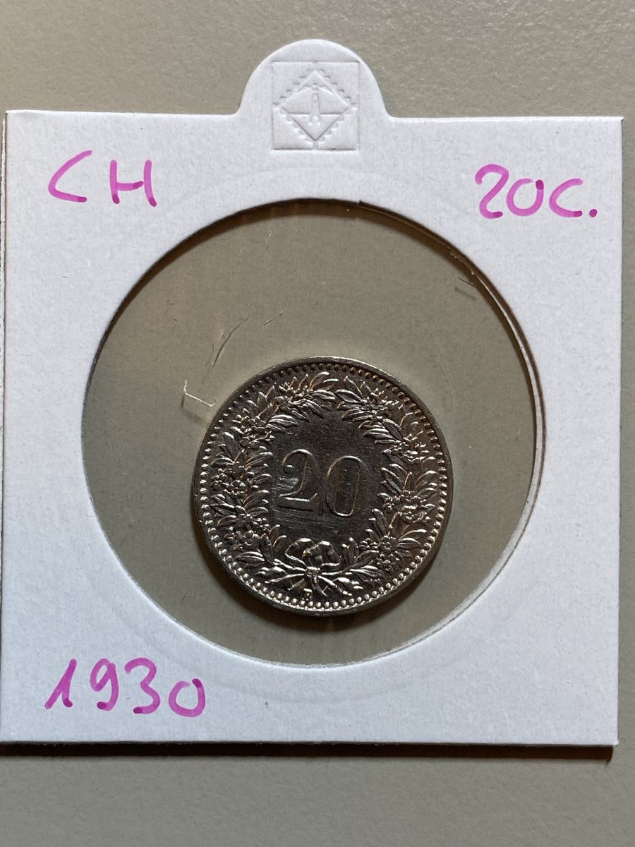 Alle Münzen: Suisse - 20 centimes - 1930 – Gebraucht aus Payerne von Mike1682