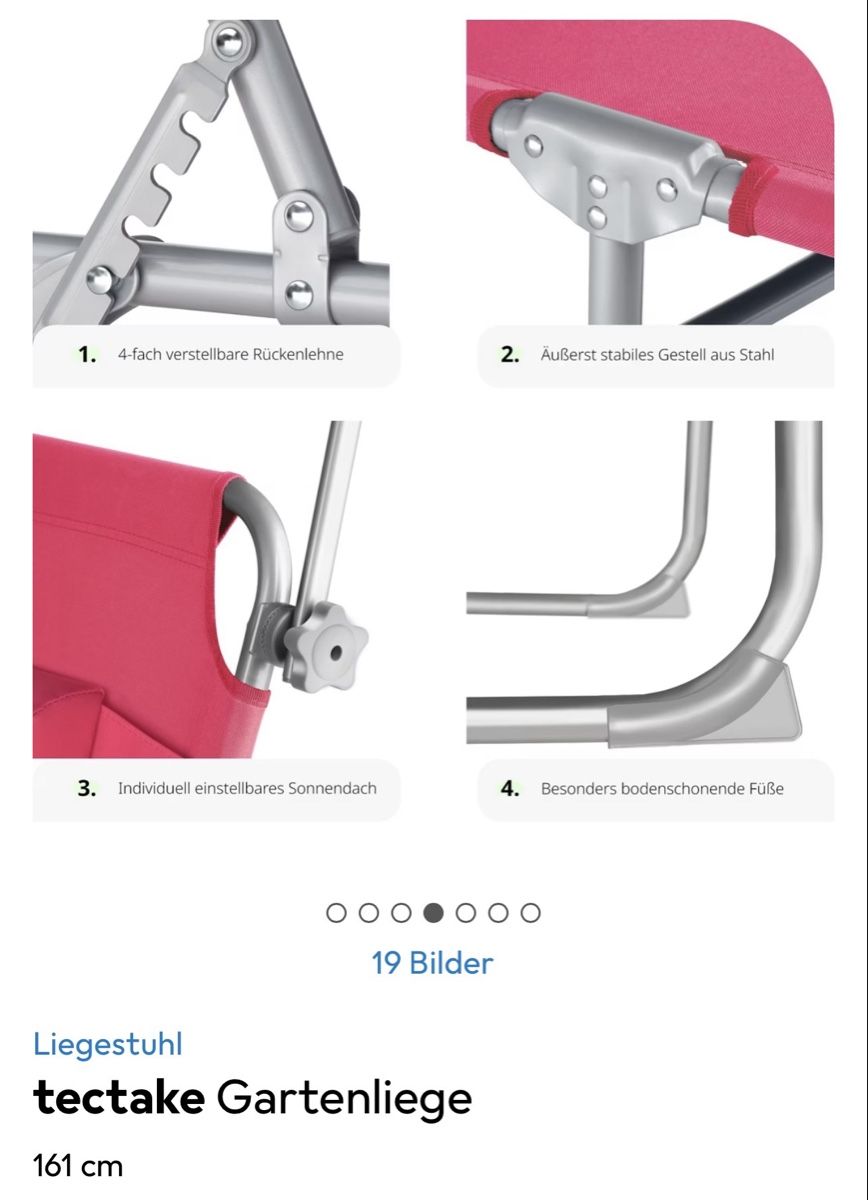 Chaises longues: Liegestuhl Tectake - rosa - 161 cm – D'occasion à Trimbach par sheshe27 6