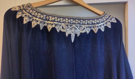 Eleganter blauer Poncho von Ethnic, Gr. S/M, neu mit Etikett