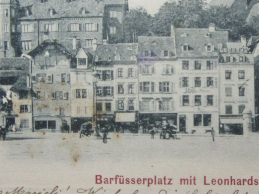 Cartoline postali: BASEL 1898 BARFÜSSERPLATZ LEONHARDSKIRCHE AK BS – Usato da Ettingen venduto da Hausi4711 2