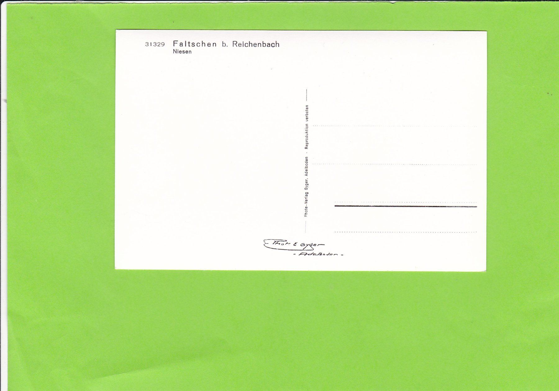 Cartoline postali: 31329 Faltschen bei reichenbach, E. Gyger – Usato da St. Peterzell venduto da neckertal 1