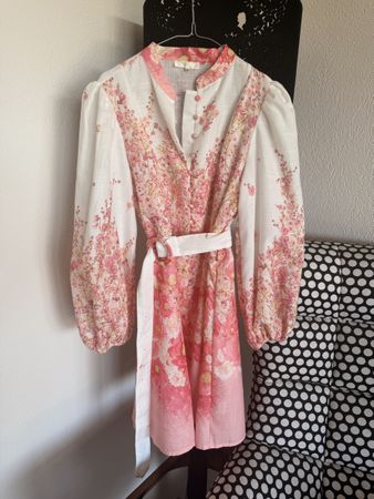 Dress floral print M/L white pink