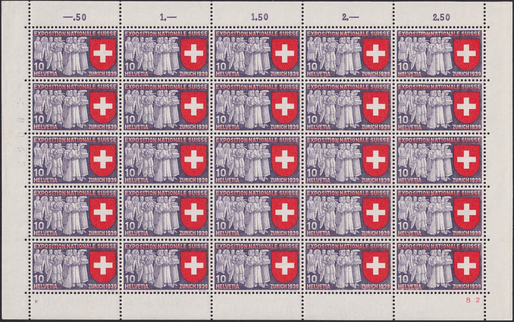 Tutti i francobolli: 1939, Nr.222-224 Bogen mit Plattenfehler postfrisch. 530.-+ – Usato da Sursee venduto da Luzernerraute 1