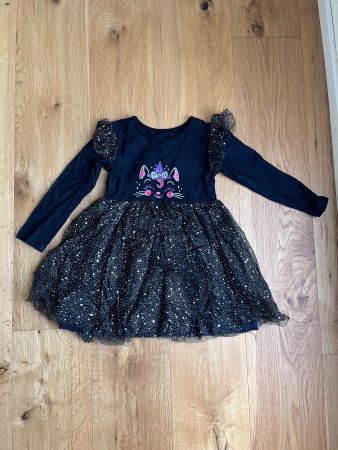 Mädchen Kleid schwarz Katze Glitzer,  guter Zustand