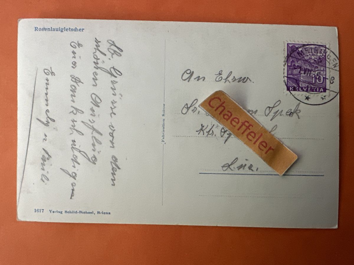 Cartes postales: 1935 Rosenlaigletscher.  – D'occasion à Zürich par Chaeffeler 1