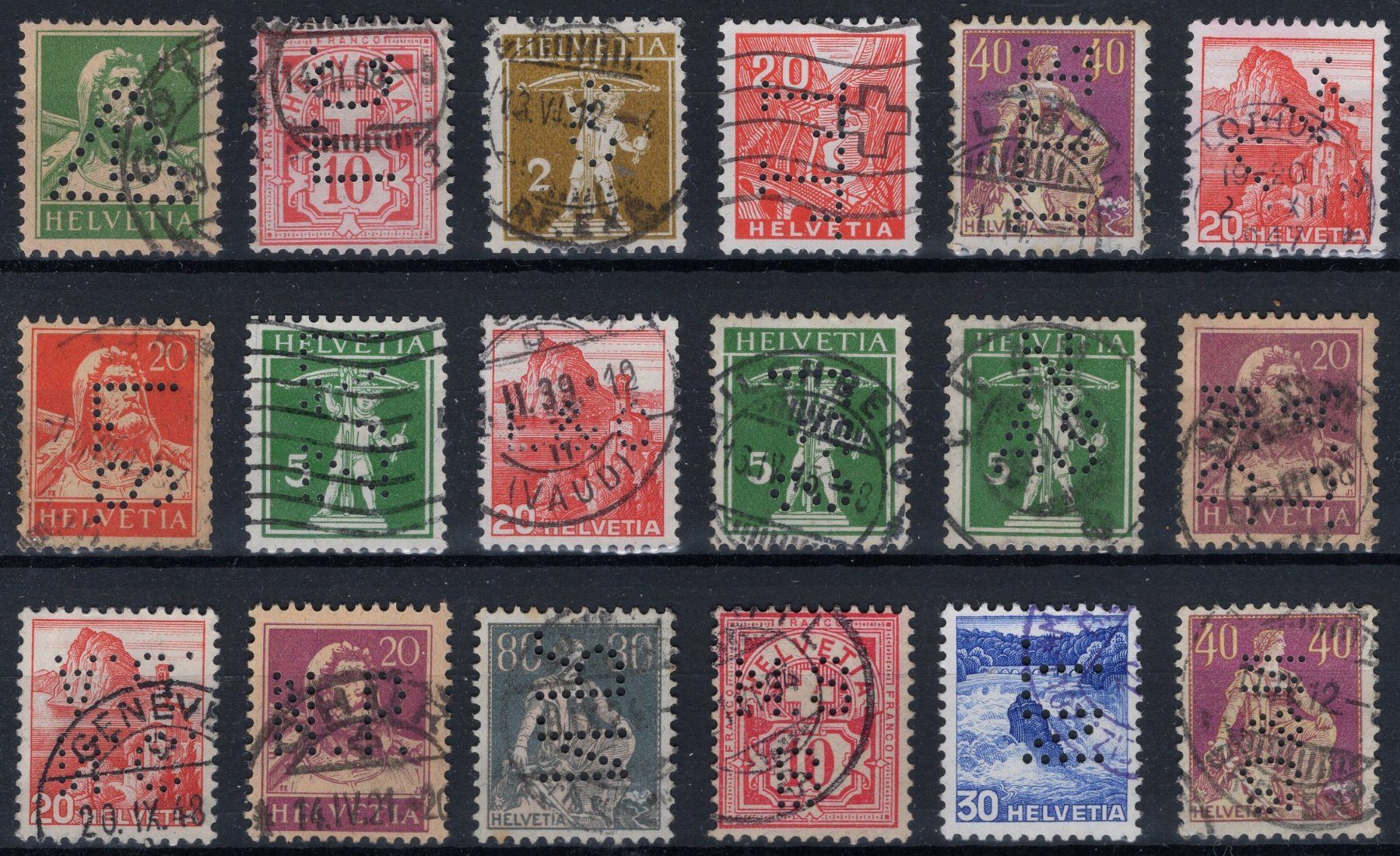 Alle Briefmarken: 18 diverse Schweizer Perfins – Gebraucht aus Eglisau von Chperfins 1