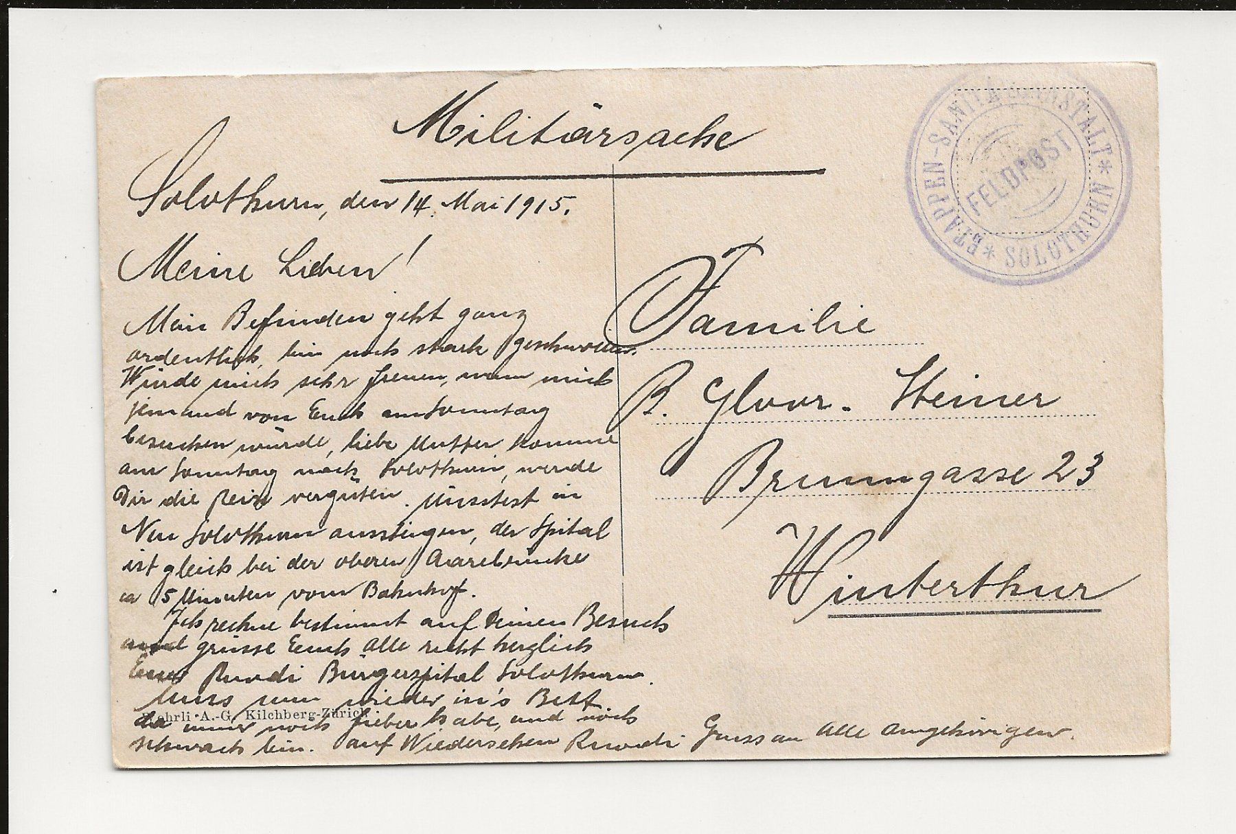 Cartoline postali: AK 1915 Solothurn - Feldpost – Usato da Greifensee venduto da 315WDO 1