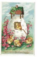 Ostern - ein frohes Fest - Küken - Osterei  Präge-LItho 1913
