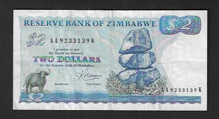 Banknoten: Zimbabwe  -  2  Dollars  Gebraucht – Gebraucht aus Gordola von coinsandnotes 1