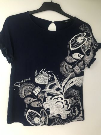 Damen T-Shirt Desigual Dunkelblau Grösse S Blumenmuster