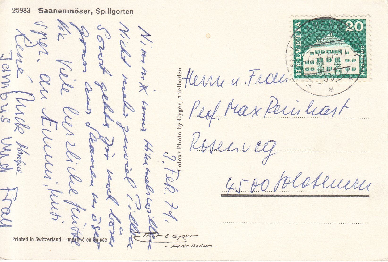 Cartoline postali: Saanenmöser 1971 – Usato da Bürglen TG venduto da StampGraf 1