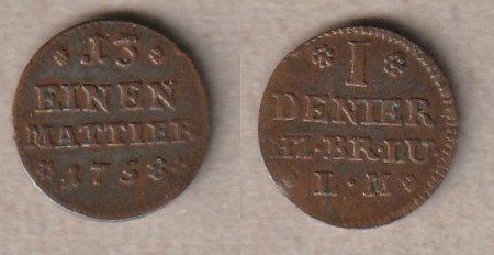 Tutti le monete: Braunschweig - Wolfenbüttel, Denier 1758 – Usato da Allschwil venduto da Coinfreak