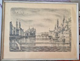 Kohlezeichnung Stadt Zürich