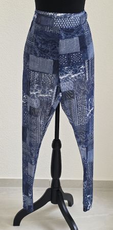 Damen Leggins  Patchworkprint Blau Grösse XL Durchsichtig