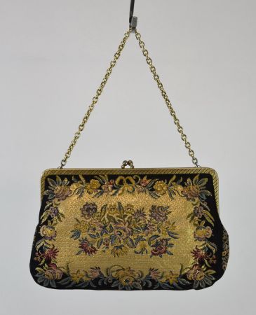 1950er Jahre Vintage Gobelin Damen Tasche Florale /Goldig