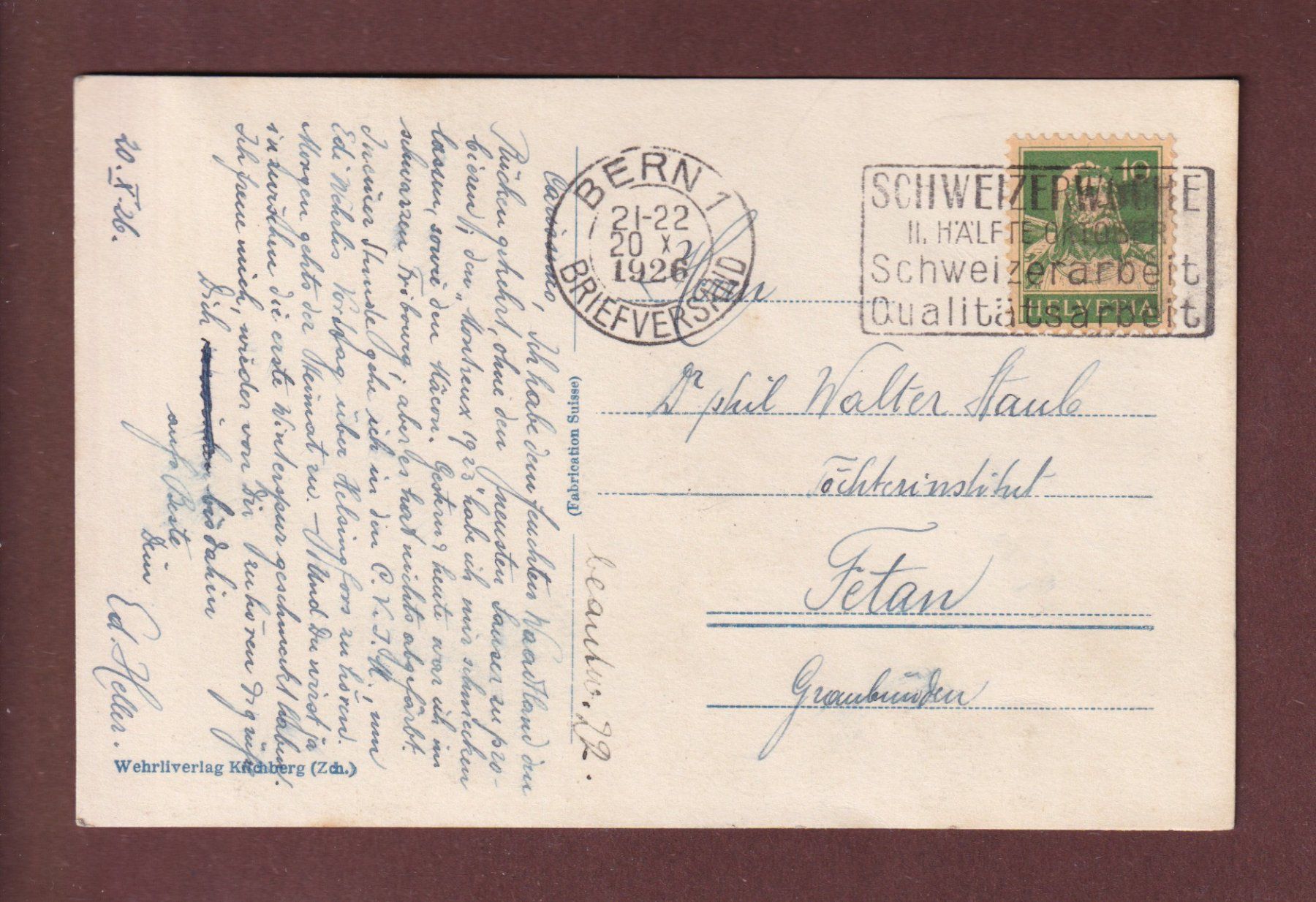 Ansichtskarten: BERN - Durchblick auf den Marktplatz - 1926 – Gebraucht aus Pully von nicecards-shop 1