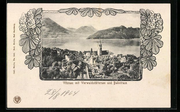 Cartoline postali: Passepartout-AK Vitznau, Ortsansicht mit – Usato da Berlin venduto da bartko-reher