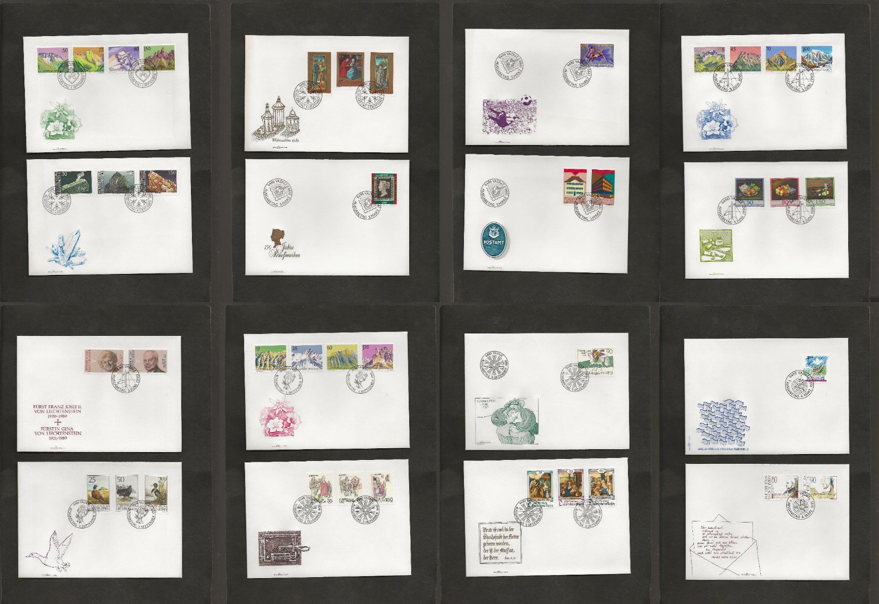 Alle Briefmarken: 32 FDC Liechtenstein 1989 bis 1993 – Gebraucht aus Au ZH von xelagreb01 1