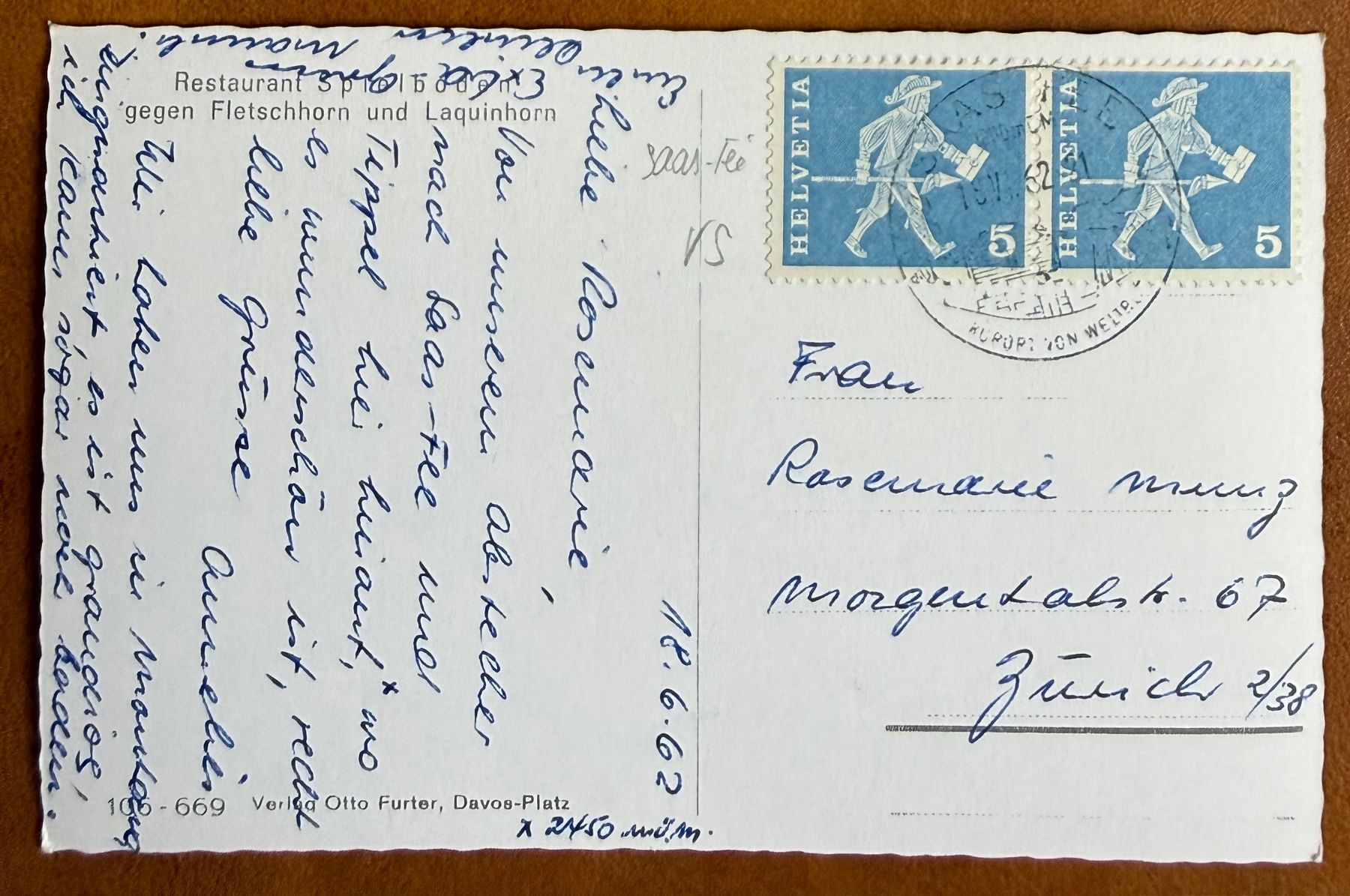 Cartoline postali: Saas - Fée - Restaurant Spielboden 1962 – Usato da Lutry venduto da Ediego 2