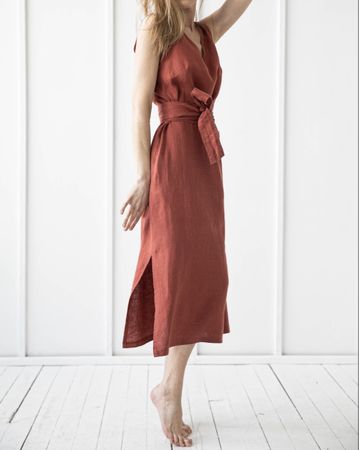Linen Terracotta Sleeveless Dress, size 40