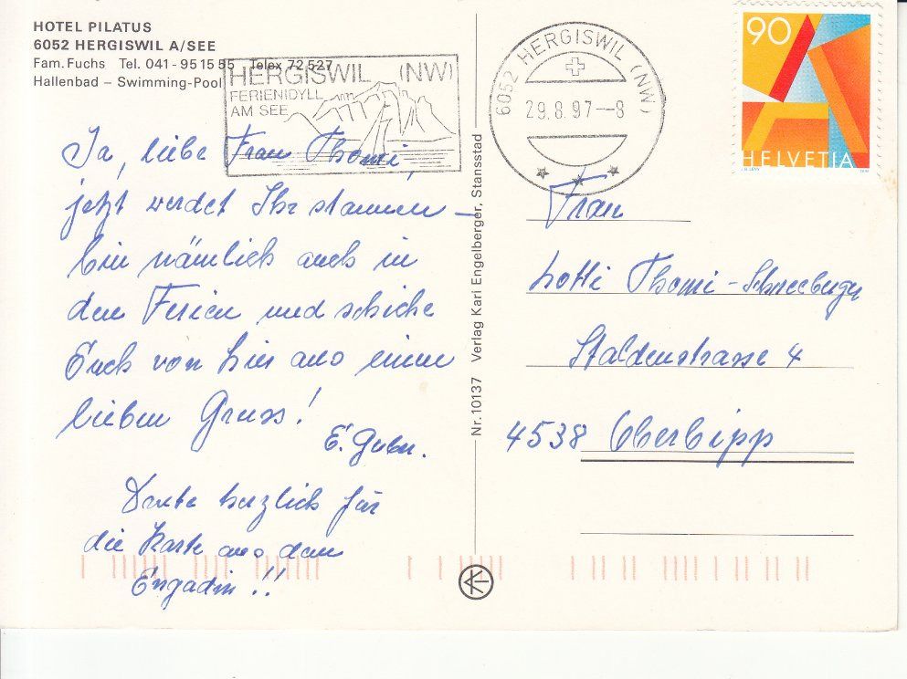 Cartoline postali: Hergiswil Pilatus 1997 – Usato da Bürglen TG venduto da StampGraf 1